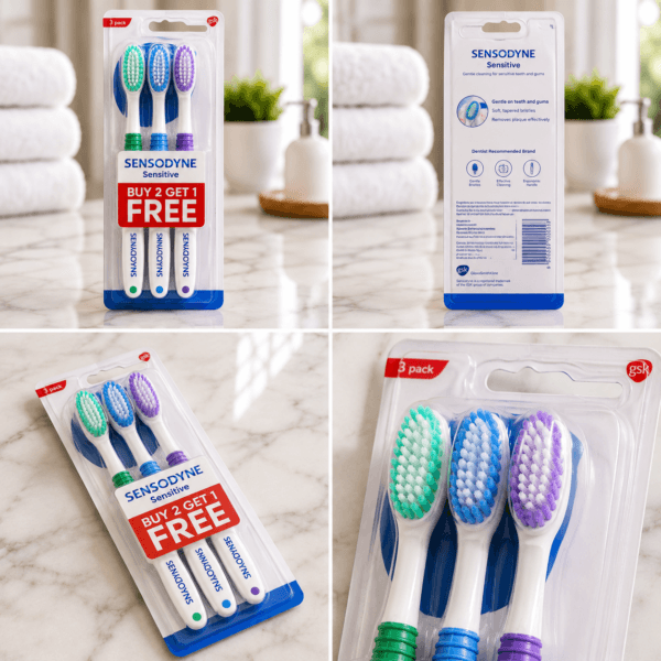 Sensodyne Sensitive Toothbrush (Buy 2 Get 1 Free) – Soft Bristles Pack of 3